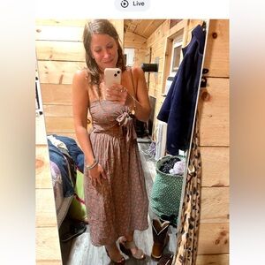 Flynn Skye Strapless Dress in Brown and Pink Floral